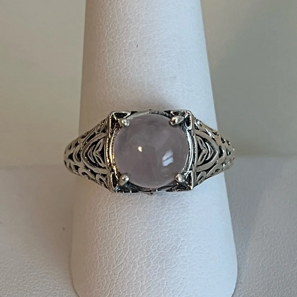 SOLID 925 STERLING SILVER ROSE QUARTZ GEMSTONE RING SIZE 9.75